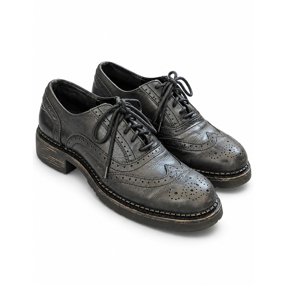 Vintage Y2K Bed Stu Vizzini Men's 10 Black Leather Chunky Wingtip Brogue Oxfords